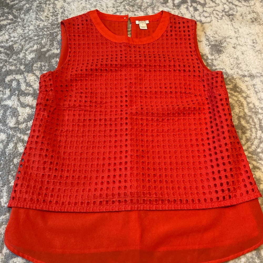 J. Crew Red Boxy Tank Top with Eyelet Design
